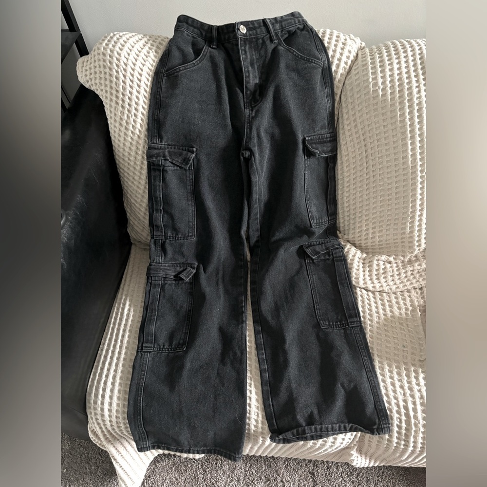 Black denim cargo pants